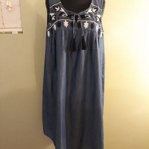SOLD - Boho Blue Denim Embroidered Dress